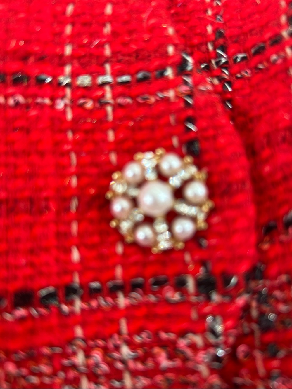 NWT Avara Noelle Red Tweed Pearl Button Mini Dress Size Medium MSRP $98 - Picture 5 of 10